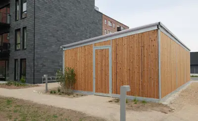 PLAN Cykeloverdaekninger To Etager Lodrette Lameller Thermowood Plads Til 72 Cykler